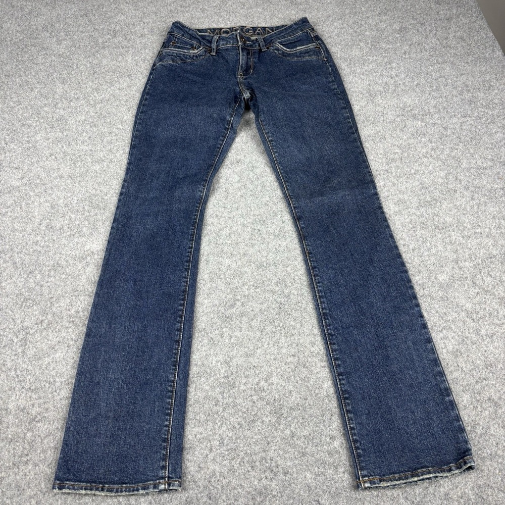 Delia's Morgan Jeans Women's 7/8 Long Dark Wash Straight Leg Distressed Denim‎